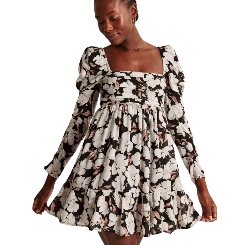Abercrombie - Long Sleeved Ruched Floral Baby Doll Mini Dress Sz S
